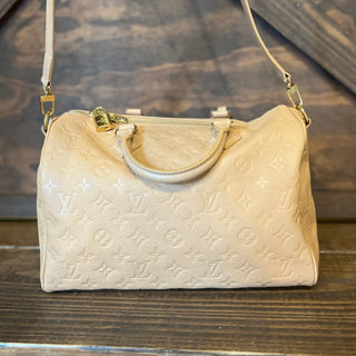 LOUIS VUITTON Soft Speedy Bandouliere 30 Arizona Monogram Empreinte Leather Satchel Bag
