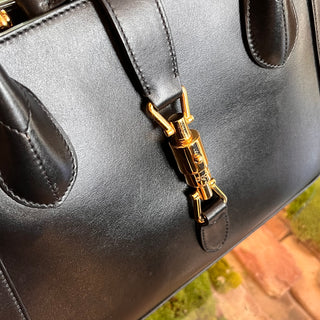 GUCCI 1961 Medium Black Smooth Calfskin Leather Tote Bag