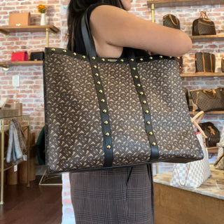 BURBERRY TB Studded Brown Monogram Canvas Book Tote