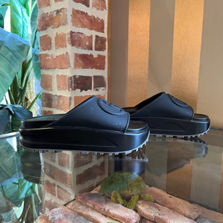GUCCI GG Black Leather Rubber Platform Slides