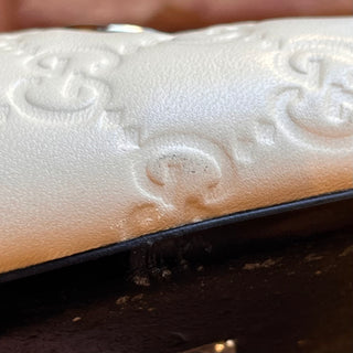 GUCCI White Leather Embossed Guccissima Slides SZ 38 (US 8)