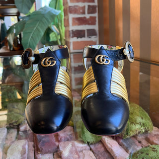 GUCCI Black Gold Leather Gea Pumps SZ36(6US)