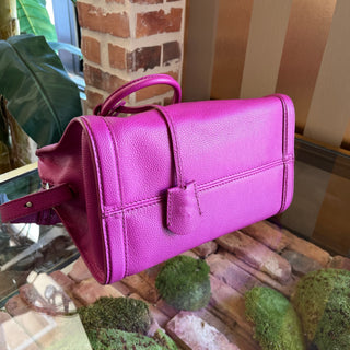 ALEXANDER MCQUEEN Small Skull Padlock Fuchsia Grained Calfskin Zip Tote Bag