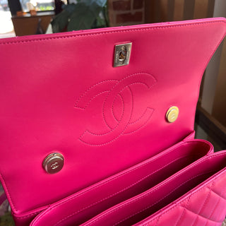 CHANEL Pink Quilted Lambskin Leather Medium Trendy CC Top Handle