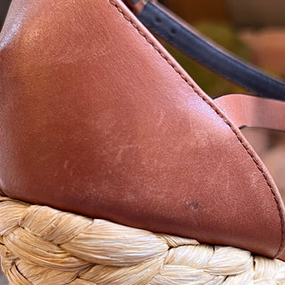 SAINT LAURENT Cassandra Brown Leather Raffia Wedges SZ 41 (US 11)