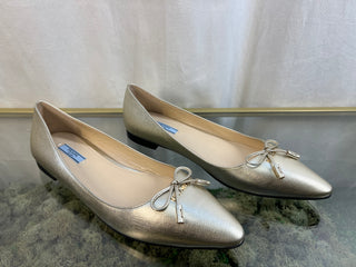 PRADA Gold Saffiano Pointed Ballet Flats Sz 40.5