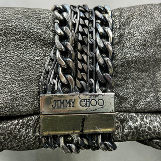 JIMMY CHOO Chandra Gray Suede Chain Fold-Over Clutch