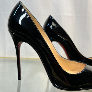 CHRISTIAN LOUBOUTIN Carnielle Black Patent Leather Heels SZ37 1/2