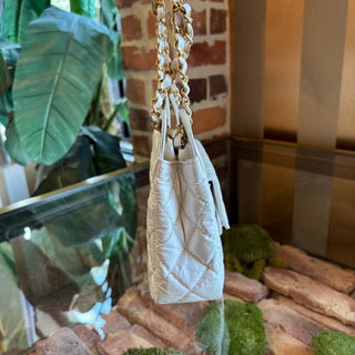 CHANEL White Shiny Crumpled Wavy CC Hobo Small