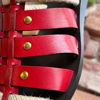 TORY BURCH Fishermen Tory Red Calf Leather Mule Sandals SZ 7