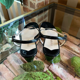 PRADA Black Patent Leather Sandal Wedges 37.5(7.5US)