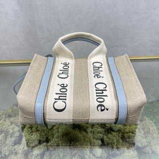 CHLOE Beige & Blue Stripe Canvas Tote Bag