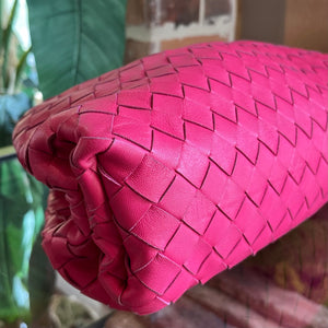 BOTTEGA VENETA Pink Intrecciato Woven Nappa The Pouch Maxi Bag