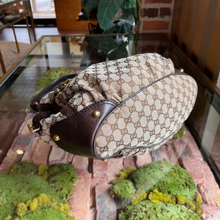 GUCCI Jockey GG Brown Monogram Canvas Hobo Bag