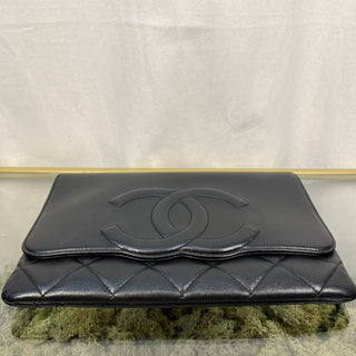 CHANEL Goatskin Quilted Timeless CC Black Clutch