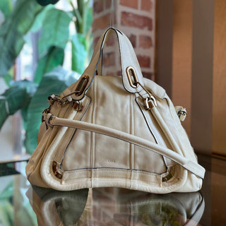 CHLOE Paraty Medium White Leather Top Handle Bag