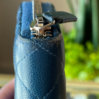 CHANEL Zip Around Blue Quilted Caviar Long Wallet