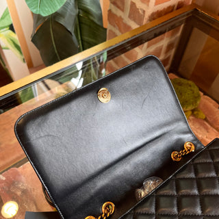 VERSACE Black Leather Quilted Flap Medusa Shoulder Bag
