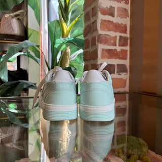 CHANEL CC Light Turquoise White Cotton Sneakers SZ37(7US)