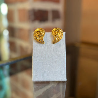 CHANEL Gold Tone Paisley Tear Drop Clip On Earrings
