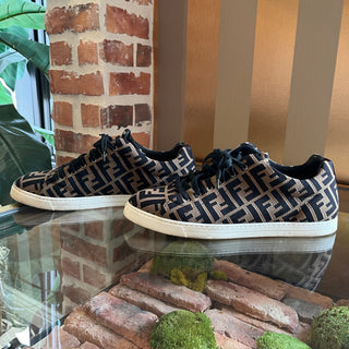 FENDI FF Print Brown/Black Mesh Sneakers SZ 9