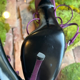 GUCCI Crystal GG Purple Satin Ankle Strap Sandals Heels SZ9