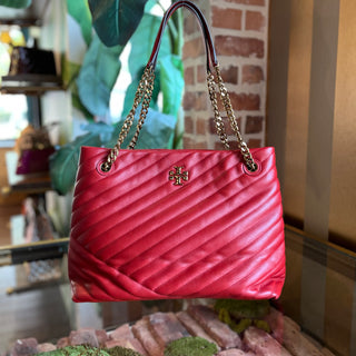 TORY BURCH Kira Chevron Red Leather Tote