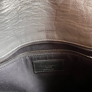 SAINT LAURENT Medium Niki Grey Quilted Crinkled Leather Shoulder Bag