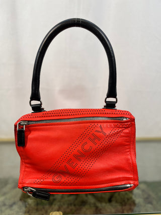 GIVENCHY Red Lambskin Perforated Leather Small Pandora Shoulder Bag