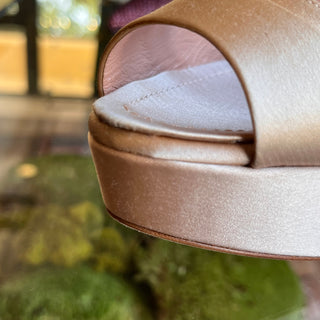 DIOR Cannage Champagne Satin Crystal Platforms SZ38(8US)