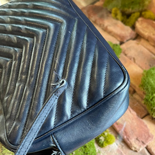 SAINT LAURENT Lou Navy Blue Calfskin Matelasse Monogram Crossbody Bag