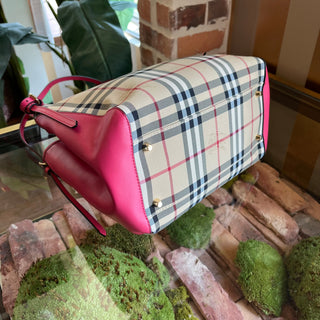 BURBERRY Canterbury Pink Haymarket Check Coated Canvas Leather Tote Bag