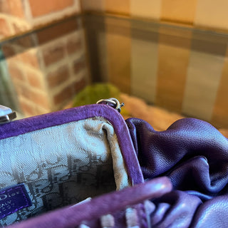CHRISITAN DIOR Purple Plisse Lambskin Leather Clutch
