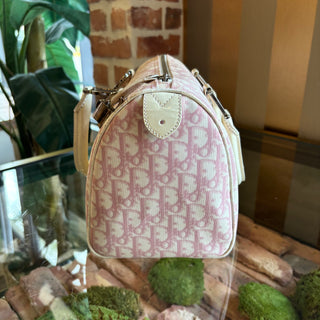 DIOR Rose Clair Coated Canvas Logo Medium Boston Bag