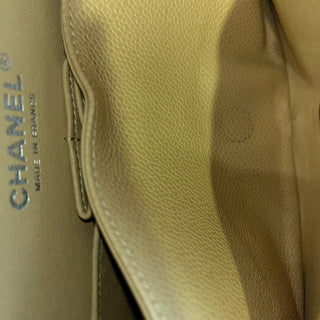CHANEL Double Flap Small Beige Caviar Quilted Leather Shoulder Bag