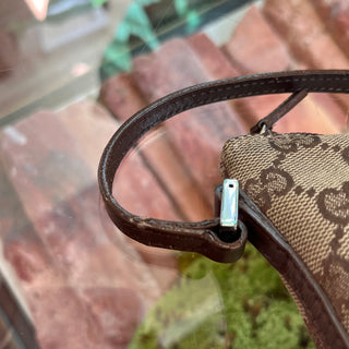 GUCCI Small GG Web Boat Pochette Brown Canvas Hand Bag