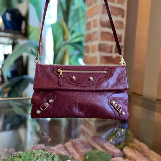 BALENCIAGA Giant 12 Motocross Maroon Lambskin Envelope Clutch with Strap