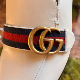 GUCCI White Leather Sylvie Accent Loafers SZ 39.5 (US 9.5)