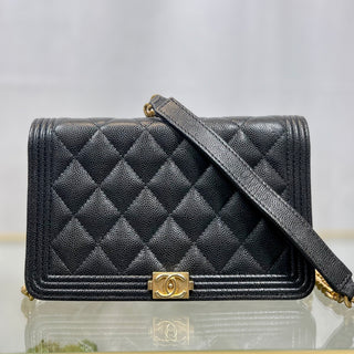 CHANEL Wallet on Chain Black Quilted Caviar Leather Shoulder Bag