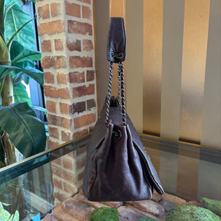 CHANEL Brown Diamond Stitch Accordion Flap Bag
