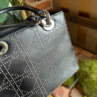 DIOR Lady Dior Black Studded Lambskin Leather Tote Bag