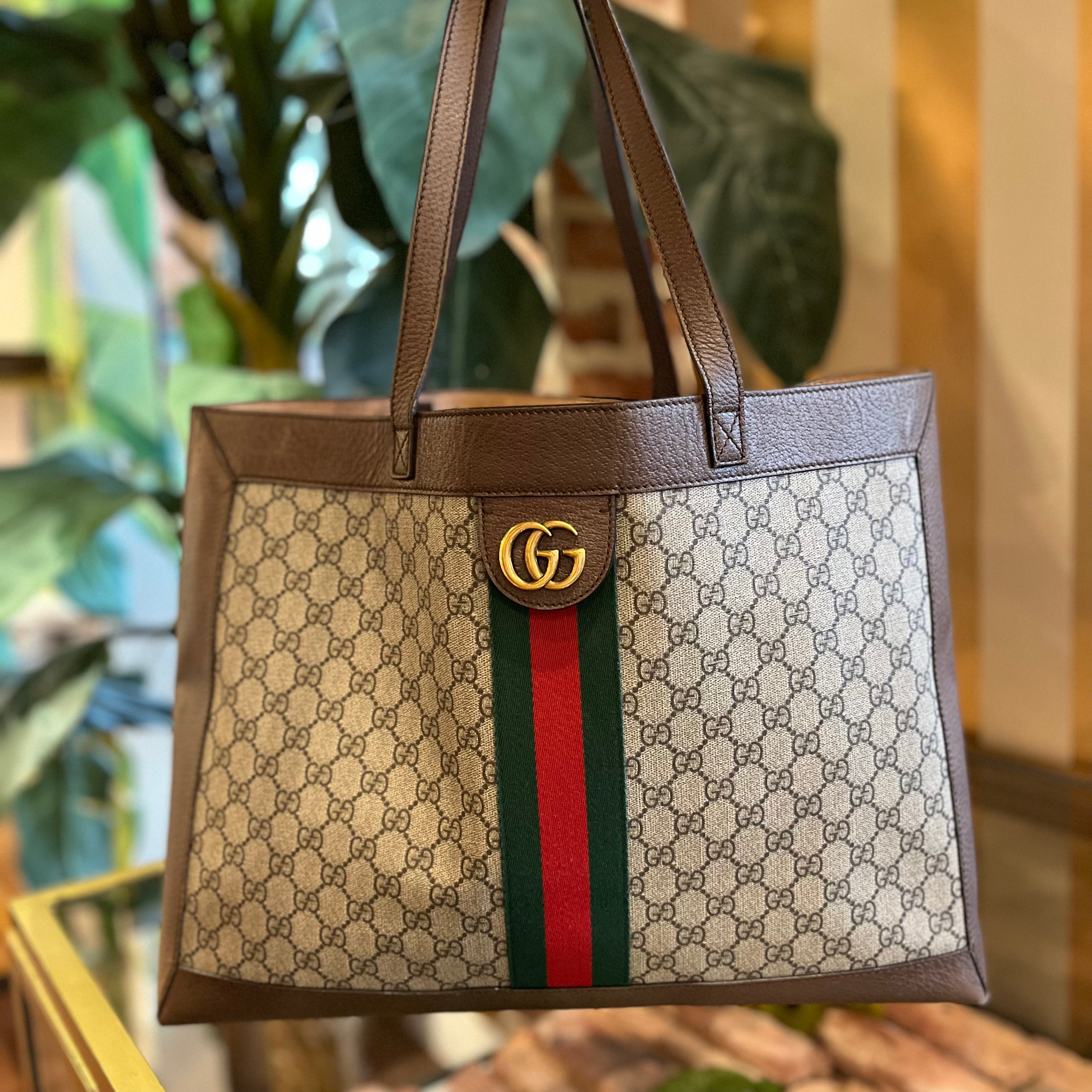 Gucci Medium Ophidia Tote Beige Brown GG Supreme Canvas Shoulder Bag