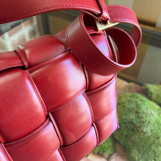 BOTTEGA VENETA Cassette Dark Red Nappa Maxi Intreccio Padded Crossbody