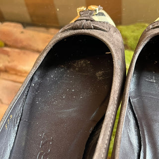 BURBERRY Brown Suede Haymarket Cap Toe Flats SZ37.5(7.5US)
