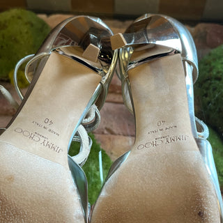 JIMMY CHOO Metallic Silver Leather Strappy Heels SZ40