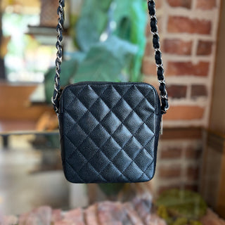 CHANEL Black Caviar Quilted Camera Case Crossbody