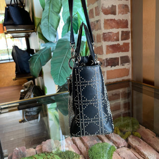DIOR Lady Dior Black Studded Lambskin Leather Tote Bag