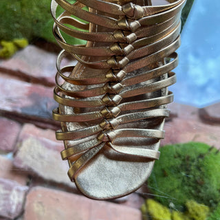 FERRAGAMO Jessa Metallic Gold Leather Caged Heels SZ 6