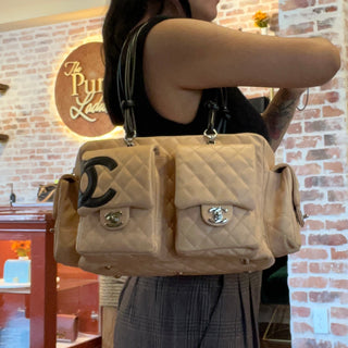 CHANEL Cambon Multipocket Large Beige Calfskin Reporter Bag
