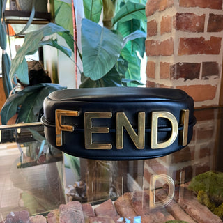 FENDI Fendigraphy Small Black Vitello Grace Matte Hobo Bag